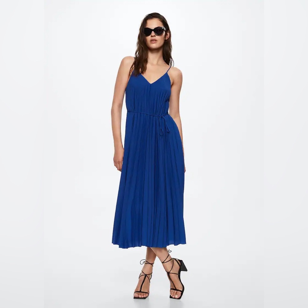 Cobalt Blue Pleated Midi Dress